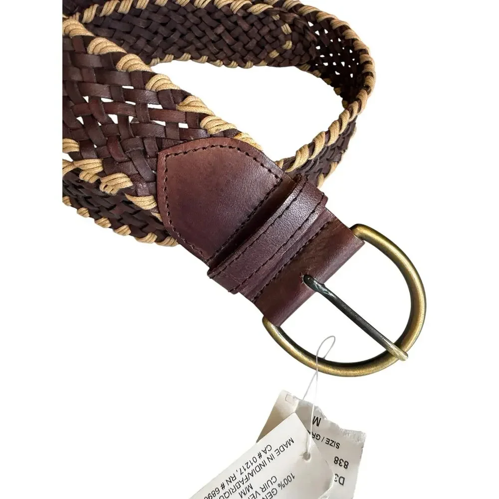 Le Chateau Braided Wide Leather Statement Belt Chocolate Brown M